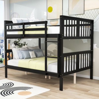 Full Over Full Wooden Bunk Bed With Convertible Design And Guardrail