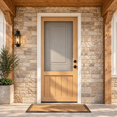 Exterior Door Solid Pine Wood Screen Door with Deadbolt Lock, Nylon Mesh, Unfinished Ready-to-Assemble