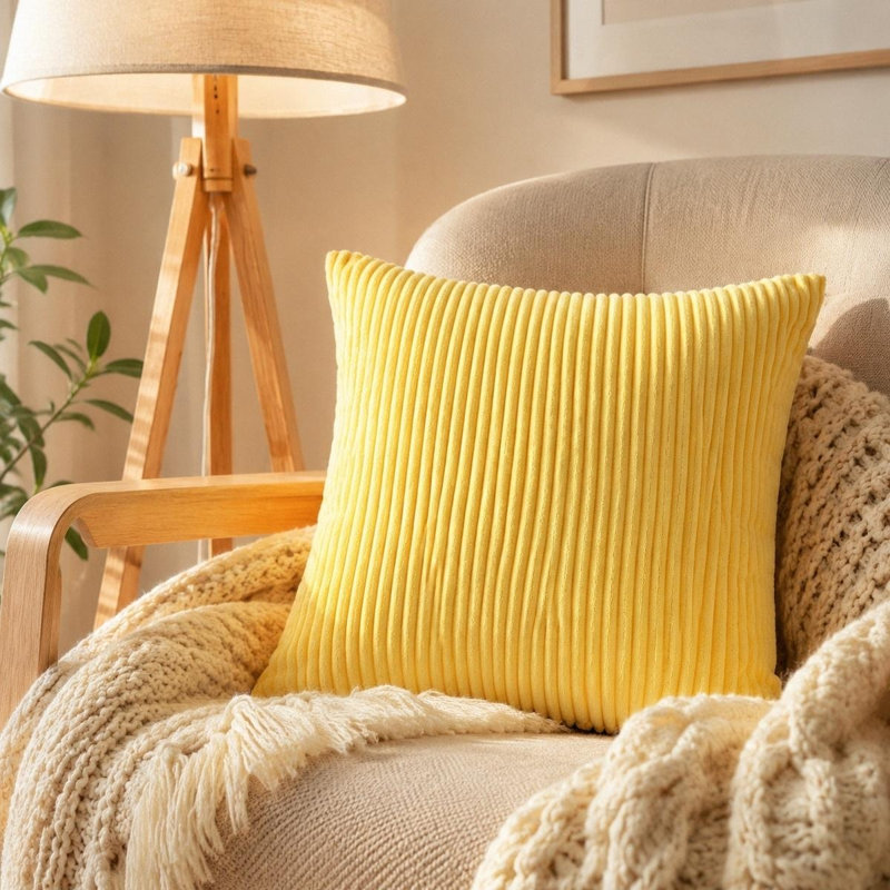 Housse de coussin simple à rayures, Yellow