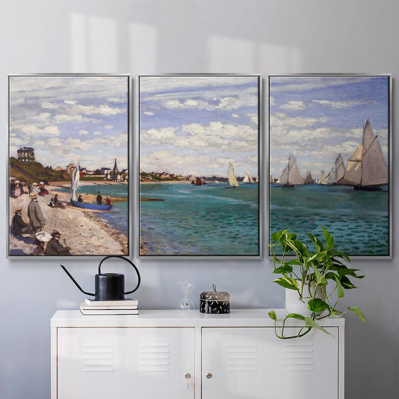 Monet, reproduction sur toile 3 pièces, Argent, H 40 po x l 78 po x P 2 po
