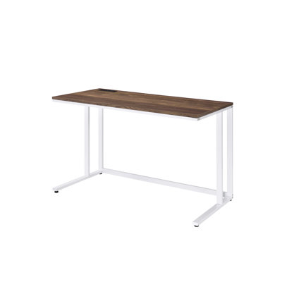 Tyrese Walnut & White Writing Desk with USB Ports - Modern Home Office Computer Desk for Workspace Organization