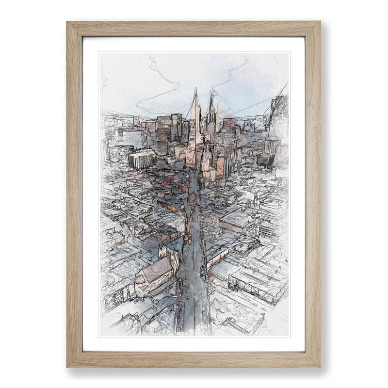 Downtown San Francisco - Picture Frame Painting Print, Oak Framed, 45cm H x 33cm W x 2cm D