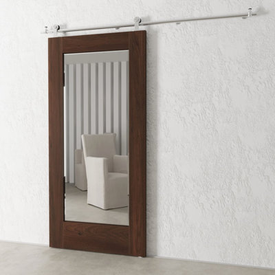 Porte de grange miroir pleine longueur en bois manufacturé avec trousse de quincaillerie d'installation