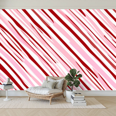 Wall Mural Peel and Stick Wallpaper Candy cane Christmas peppermint diagonal stripes print seamless Self-Adhesive Removable Contact Paper Wall Decor for Living Room Bedroom 100"H x 144"W