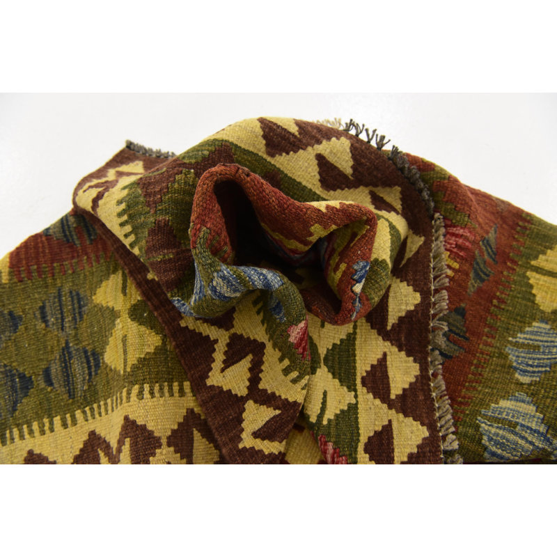 Tapis de zone en laine beige/gris 3 pi 4 po x 3 pi noué la à la main one-of-kind Doorfield