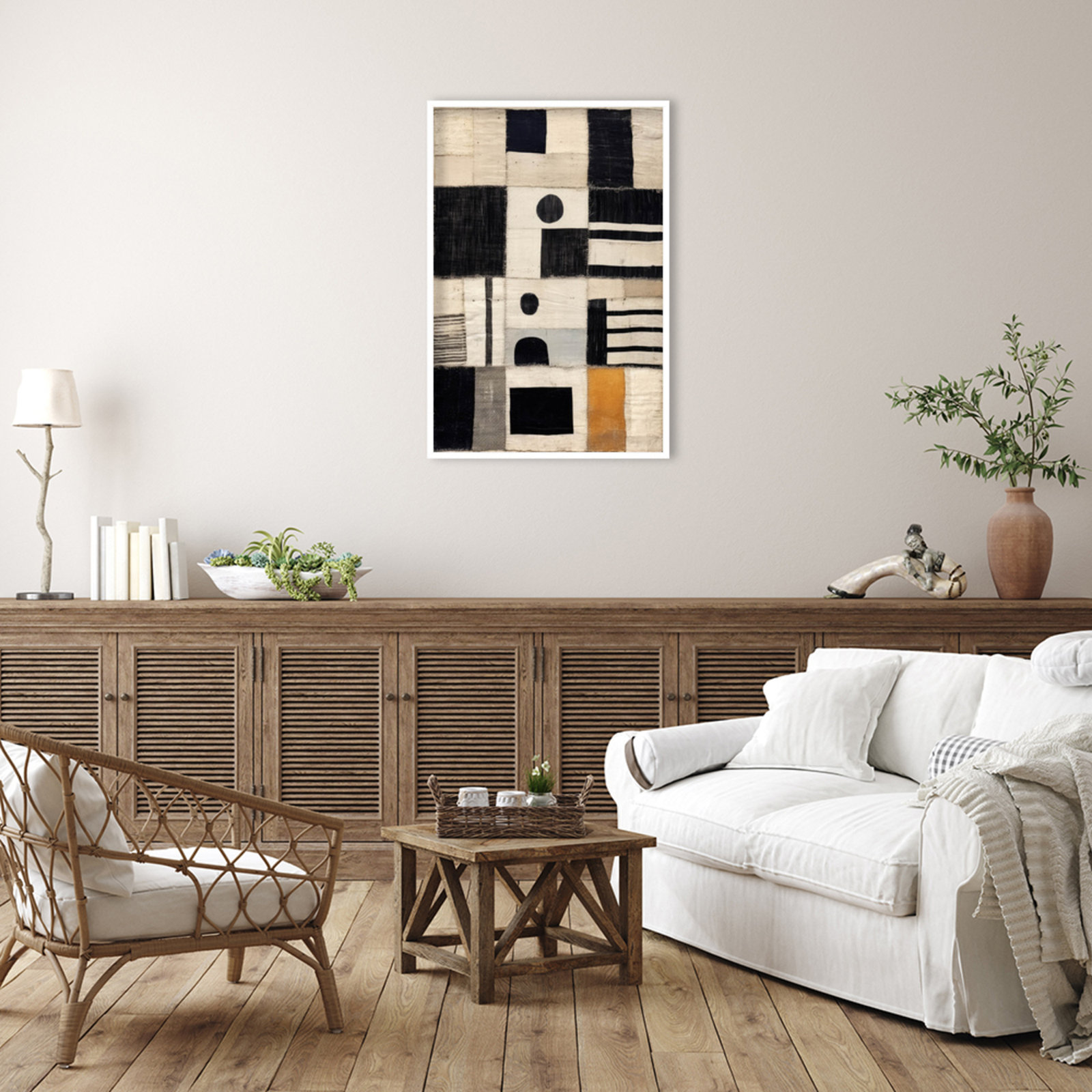 Sewn Fabric by Treechild  Wood Framed Wall Art Print, White, 41" H x 28" W