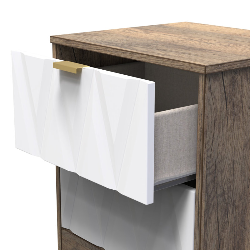Las Vegas 45 cm W Bedside Table, White Matt/Vintage Oak