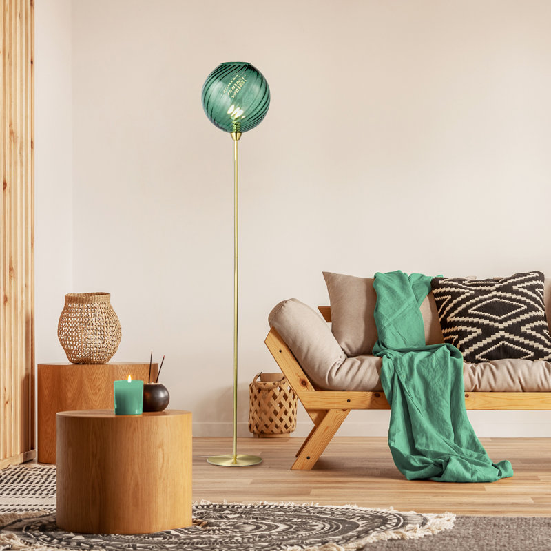 Alingtons Designer Chic Floor Lamp with Brushed Base and Glass Shade, Green