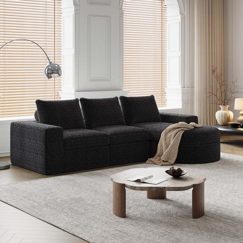 Canapé modulaire en tissu chenille, aucun assemblage requis, Noir