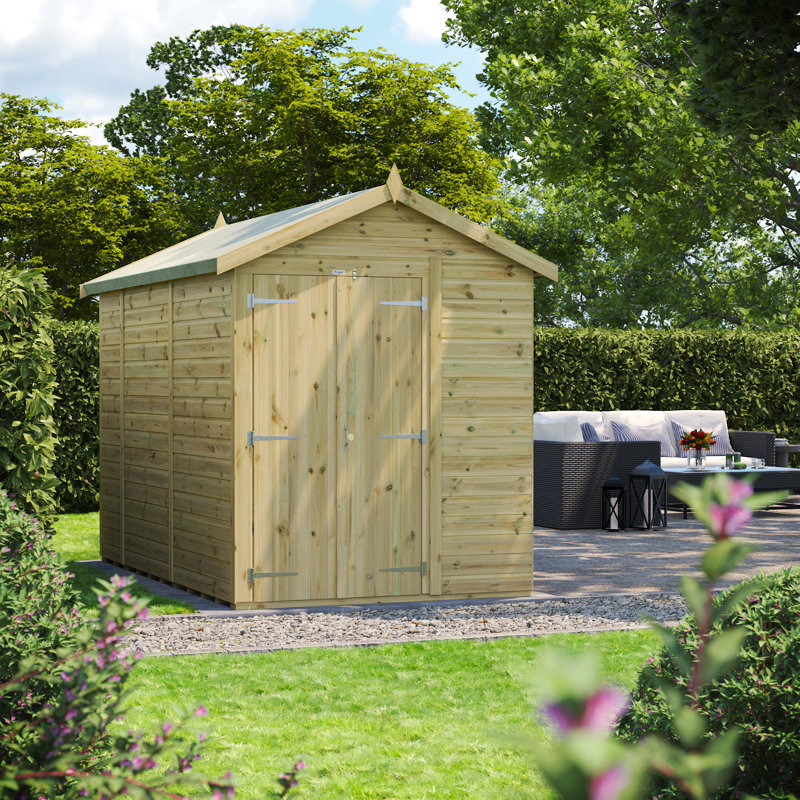 Powersheds 10 x 6ft Premium Pressure Treated Timber Windowless Apex Garden Shed, Double Doors