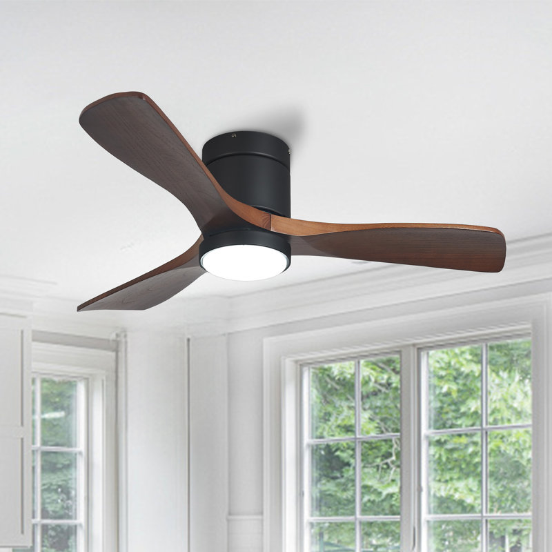 Ventilateur de plafond 42 po à 3 pales avec lumière et télécommande Ventilateur de plafond encastré moderne avec pales en bois massif avec minuteur réversible à 6 vitesses 3 couleurs