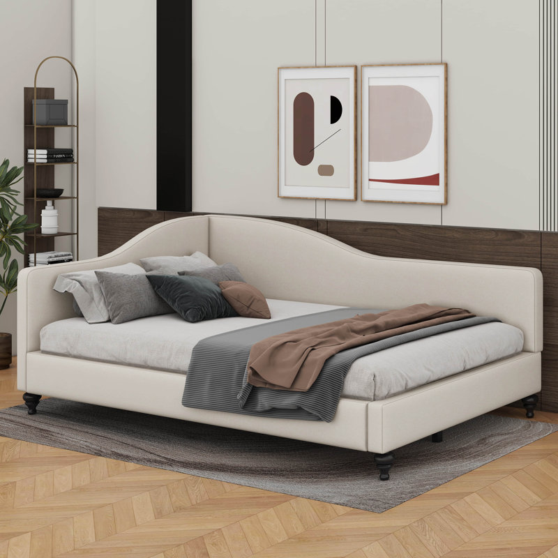 Lit de jour en L en forme de L, Beige, Complet/Double