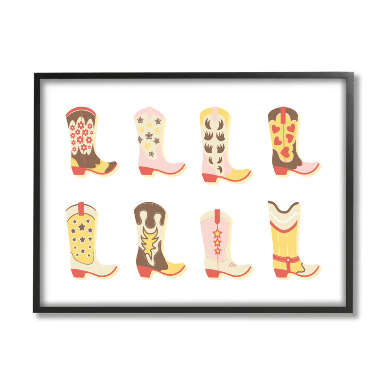 Ba-737 - Bottes de cowboy à motif neutre encadrées sur bois par Martina Pavlova, Giclée encadrée noir minuit