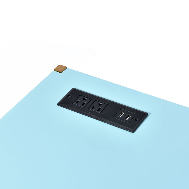 Midriaks Writing Desk W/USB Port In Baby Blue & Gold Finish OF00023, Blue