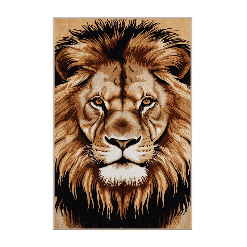  Tapis lavable à motif de lion de faune asiatique, Rectangulaire 3 pi x 5 pi