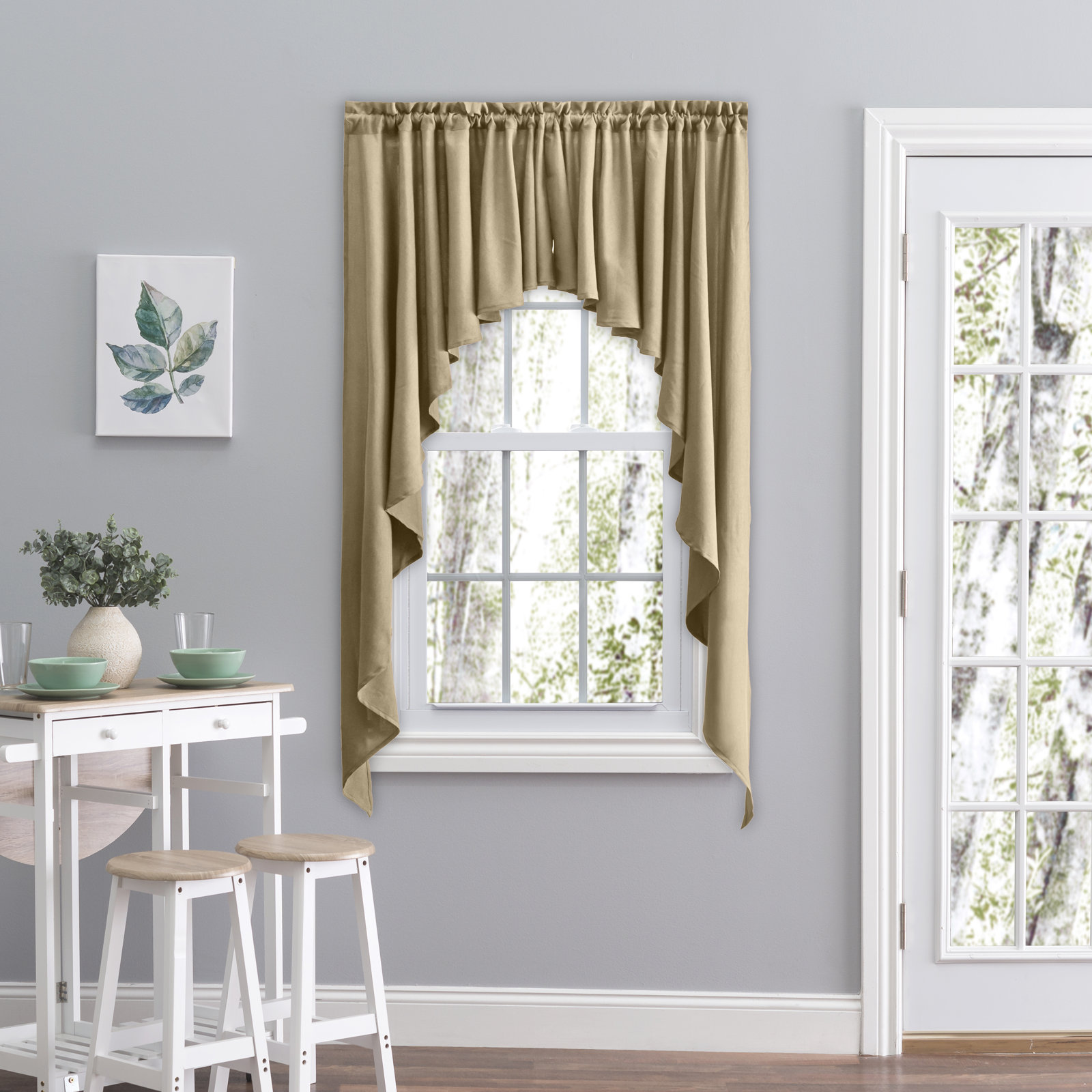 2-Piece Opaque Polyester Swag Window Valance , 62" W x 38" L, Brown
