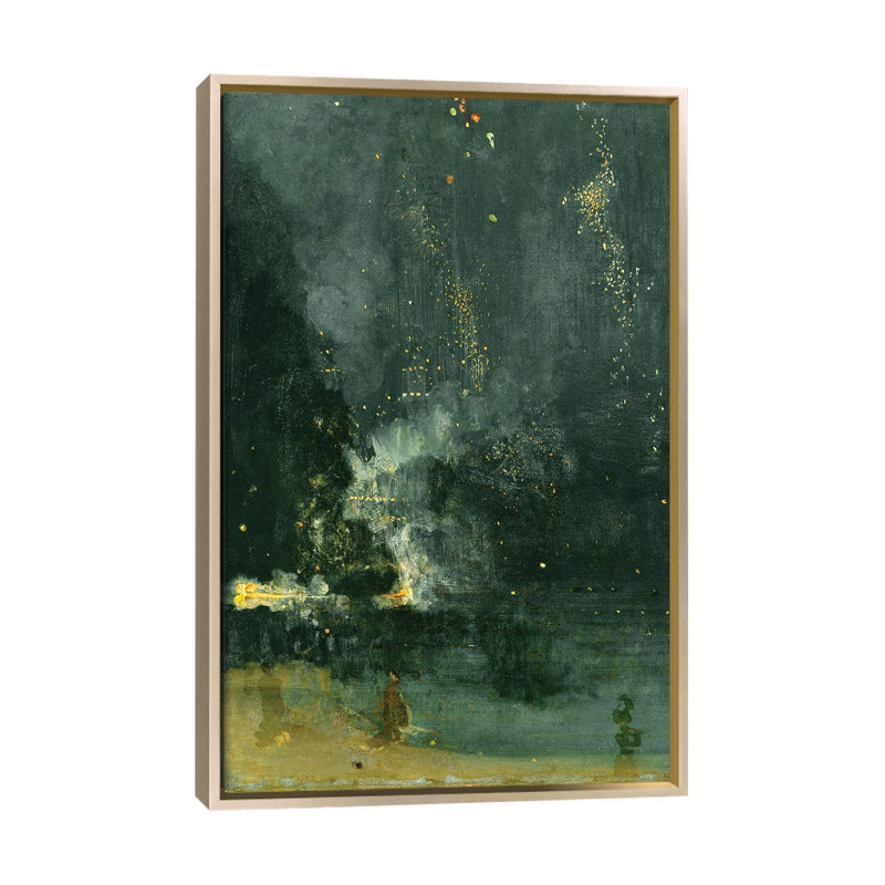Nocturne en noir et or The Falling Rocket - reproduction d'art murale - toile encadrée, 48 po x 32 po, Toile avec cadre