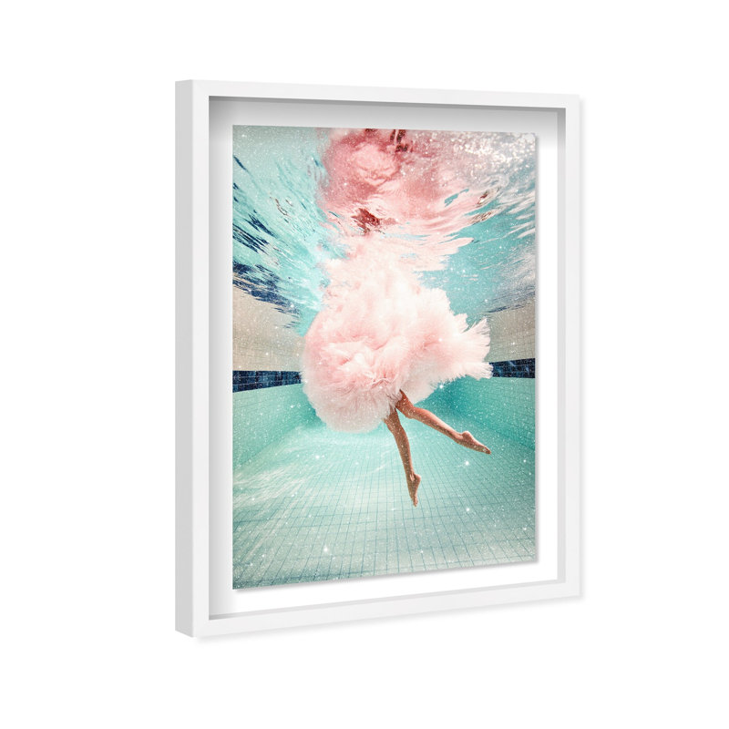 Oliver Gal Aquatic Ballerina I Pastel - Diamond Dust Shadowbox Framed Wall Art, 47" H x 32" W, White