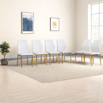Chaises de salle à manger modernes modernes dorées et blanches, Pu ergonomique, ensemble de 6 élégances pour la maison