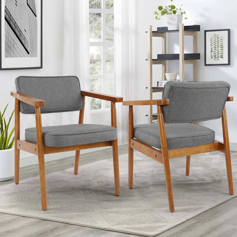 Hisaw Faux Leather/Fabric Upholstered Armchair Classic Dining chair with Armrest, Gray, 2