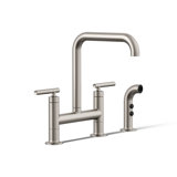 Kohler Purist® Two Handle Deck-Mounted Bridge Kitchen Sink Faucet with Pull Out Side Sprayer