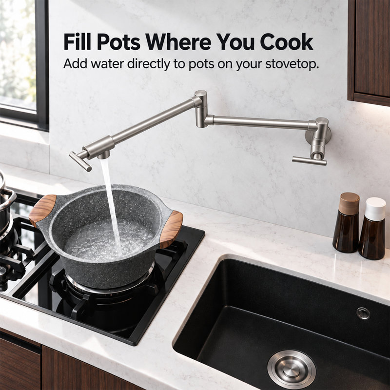 Wall Mounted Pot Filler, Brushed Nickel