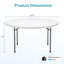 Table ronde portative pliable en plastique blanche de 71 pouces avec structure en acier, capacité de 900 lb