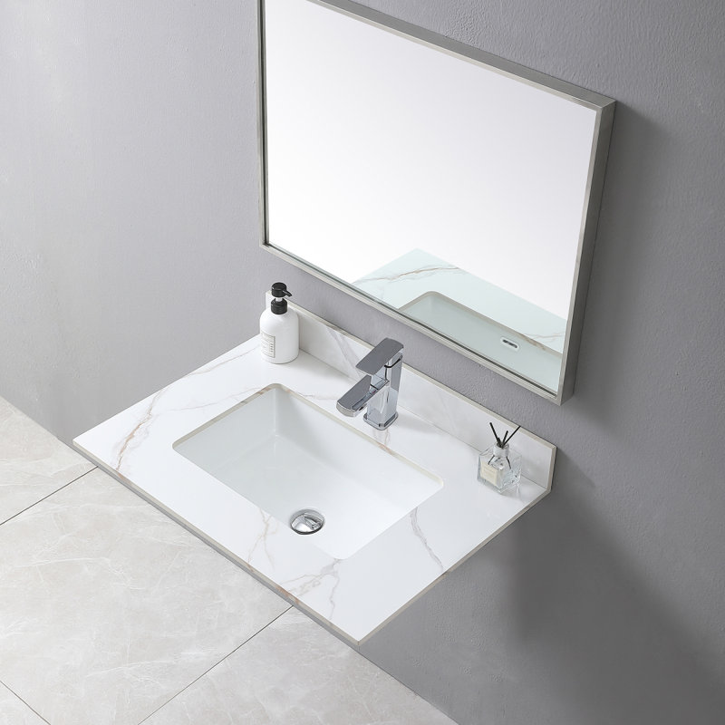 Montary 31Inch Bathroom Stone Vanity Top Carrara  Color With Undermount Ceramic Sink And Single Faucet Hole With Backsplash