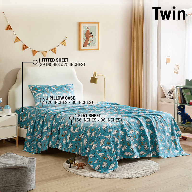HLC.ME Roar Dinosaur Printed Kids Bed Sheets - 3 Piece Patterned Bed Sheet Set - Wrinkle Resistant & Ultra Soft - Fits Mattresses up to 15 Inches Deep - Twin