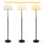 Lampe sur pied transitionnelle en métal noir et laiton avec abat-jour dôme en tissu cannelé blanc et chaînette