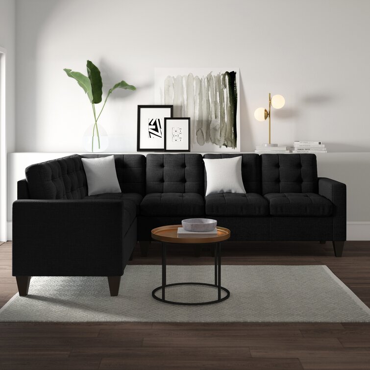 Fiji Black Aluminum and Grey Linen Cushion 3 Pc. Sectional Group with 32  in. Sq. Coffee Table