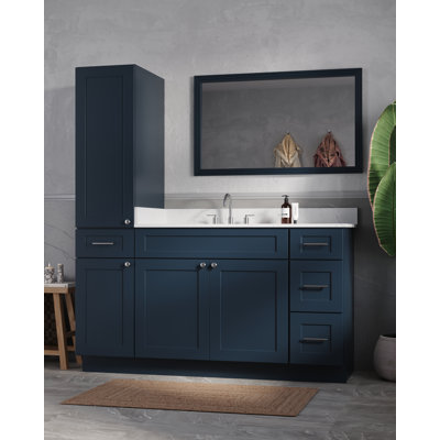 Disar 63'' Single Bathroom Vanity With Left Linen Tall Cabinet Dovetail Solid Wood Drawer Carrara Quartz Top