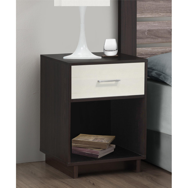 Acosta 45cm W Manufactured Wood Bedside Table, Espresso/Vintage White