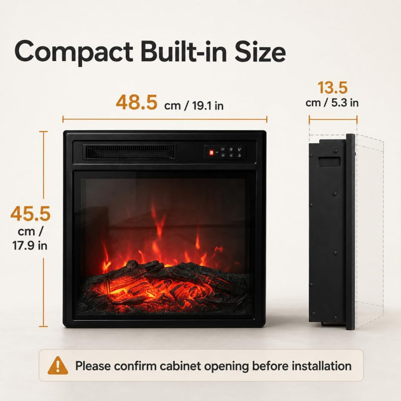 Rebrilliant Black Electric Fireplace Insert, 13.5D x 48.5W x 45.5H