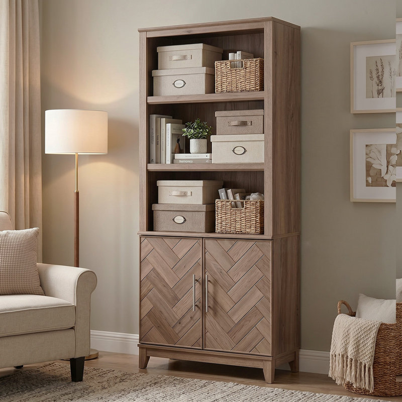 Bibliothèque Hawthorne 71,9 "avec portes d'armoire à chevrons et 3 tablettes ouvertes