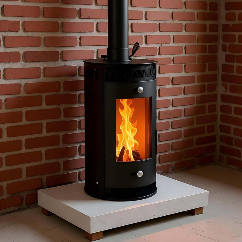 Household cylindrical wood-burning fireplace