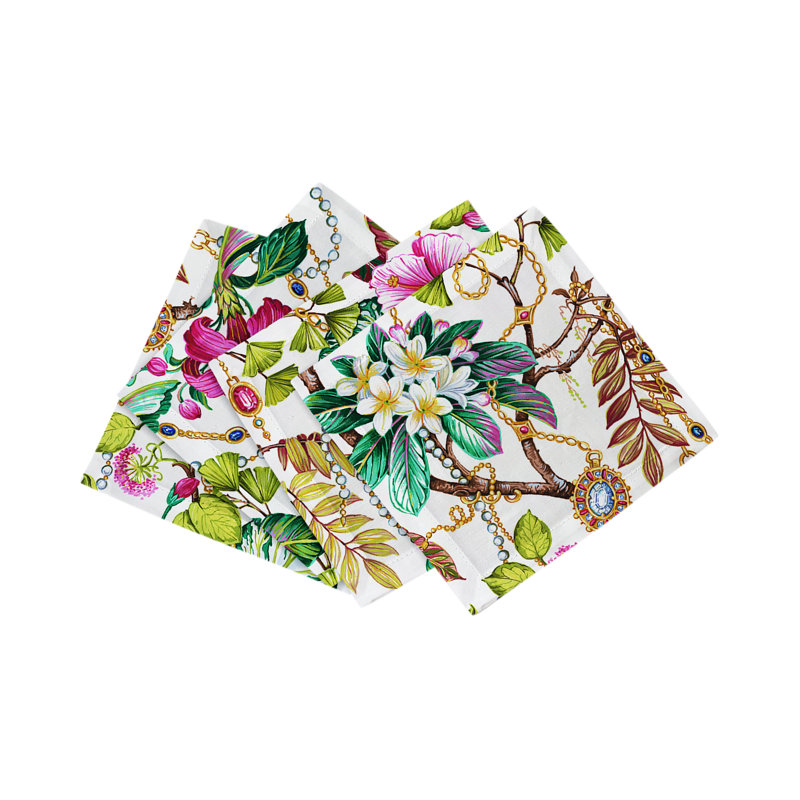 Plumeria Cotton Sateen Cocktail Napkins, Natural