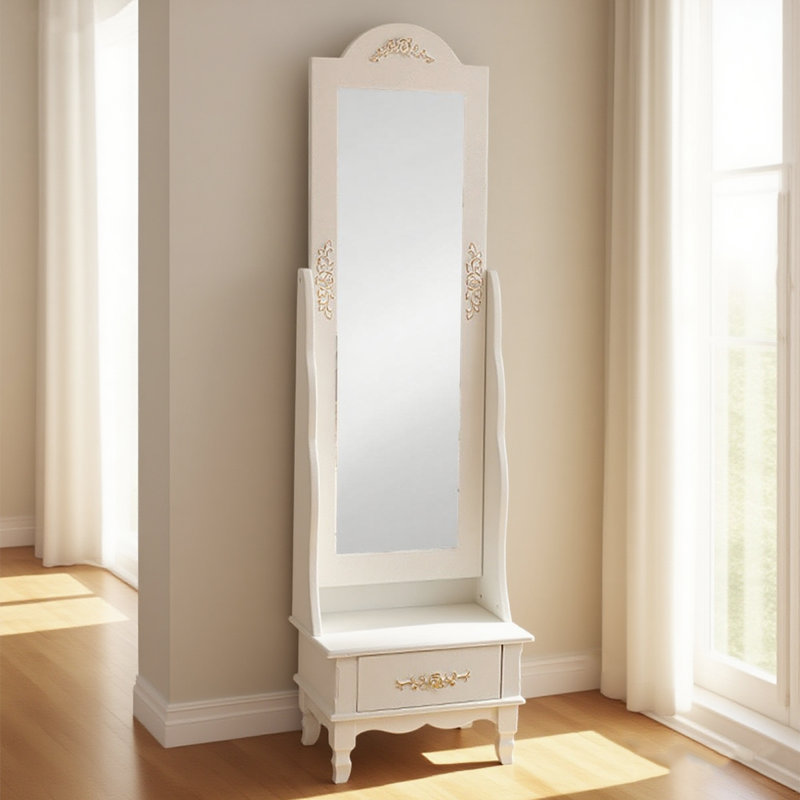 Modern Minimalist Pine Frame With Drawers And Full-Length Mirror, 70.08" x 17.72"