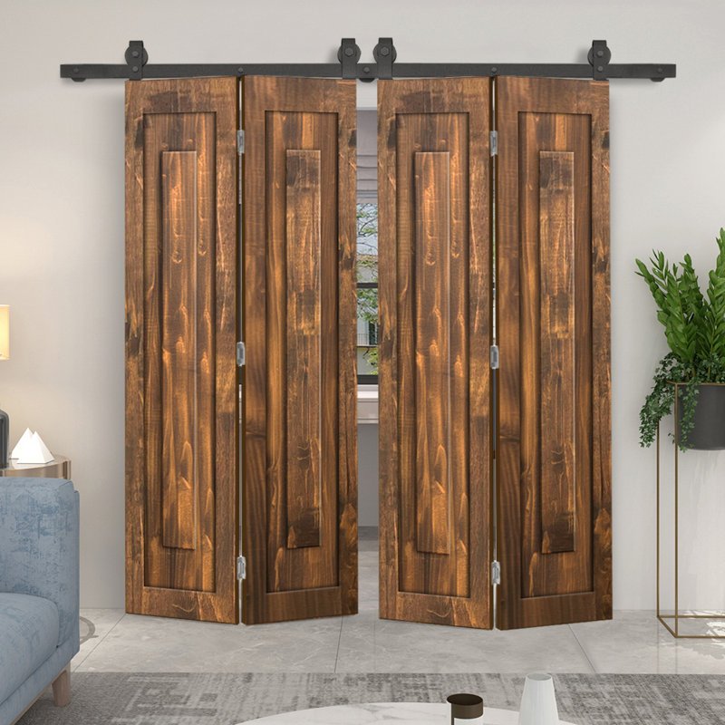 Ensemble de quincaillerie pour porte de grange coulissante double 1 panneau, Noyer, 48 po x 80 po