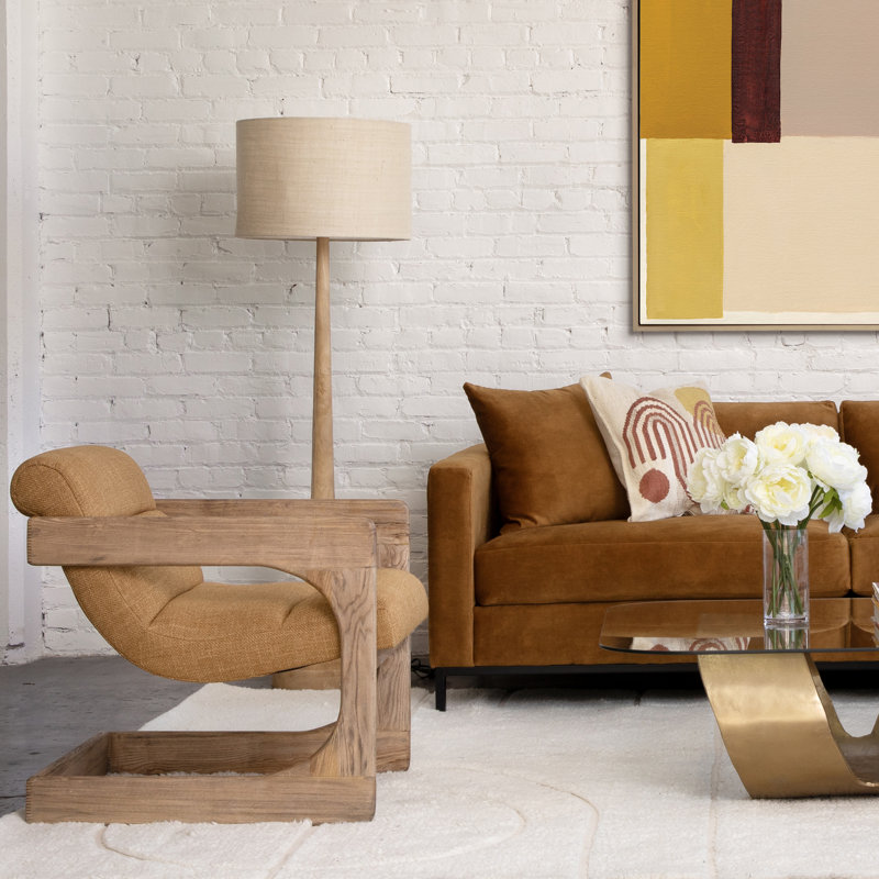 Bridges Upholstered Accent Chair in Mustard and Natural Ash, Yellow