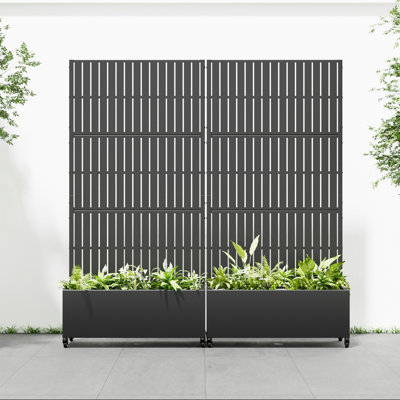 Opal Metal Planter Box With Trellis With Wheels
