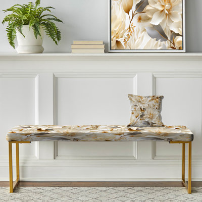 Banc floral rembourré or