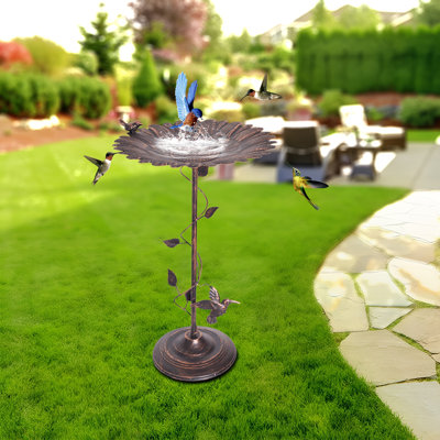 Fonte robuste pour les jardins - Bassin d'eau d'oiseaux sauvages et support à nourriture - Mangeoire extérieure pour cour extérieure de couleur spéciale rétro - Grande décoration de jardin.