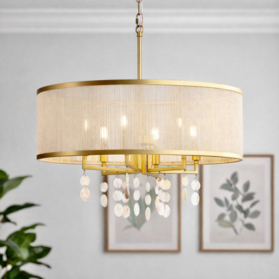 Lustre tambour en corde 23 lumières 23,6 "avec accents de coquille de Capiz