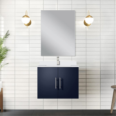 Bleu marine 22 po Meuble-lavabo D - 24 W, quartz blanc, miroir, comptoir de rangement à tiroir spacieux, structure