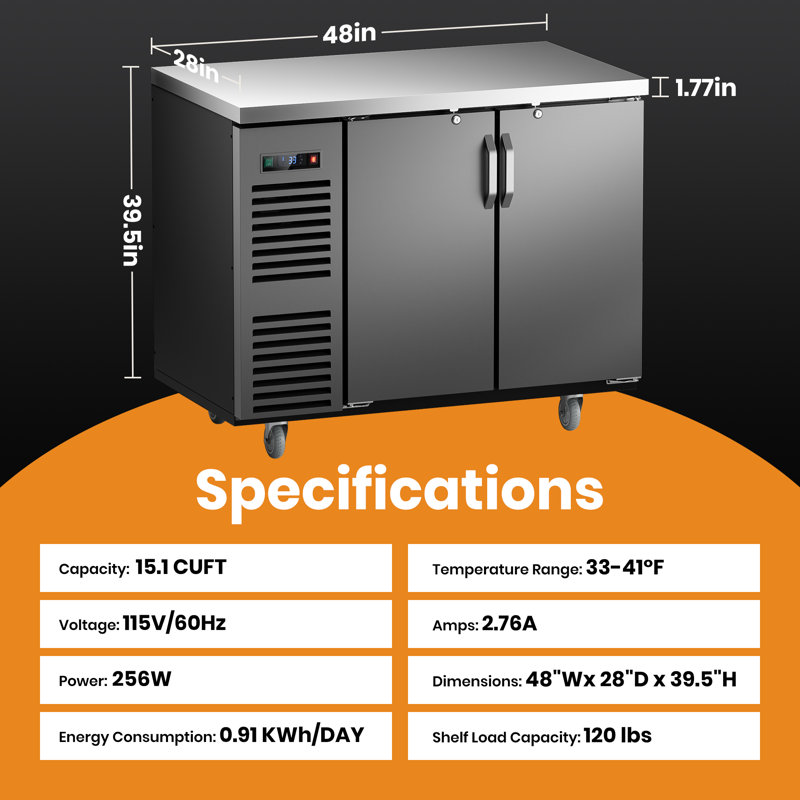 L 48 po 15,1 pi³ Réfrigérateur commercial en acier inoxydable noir