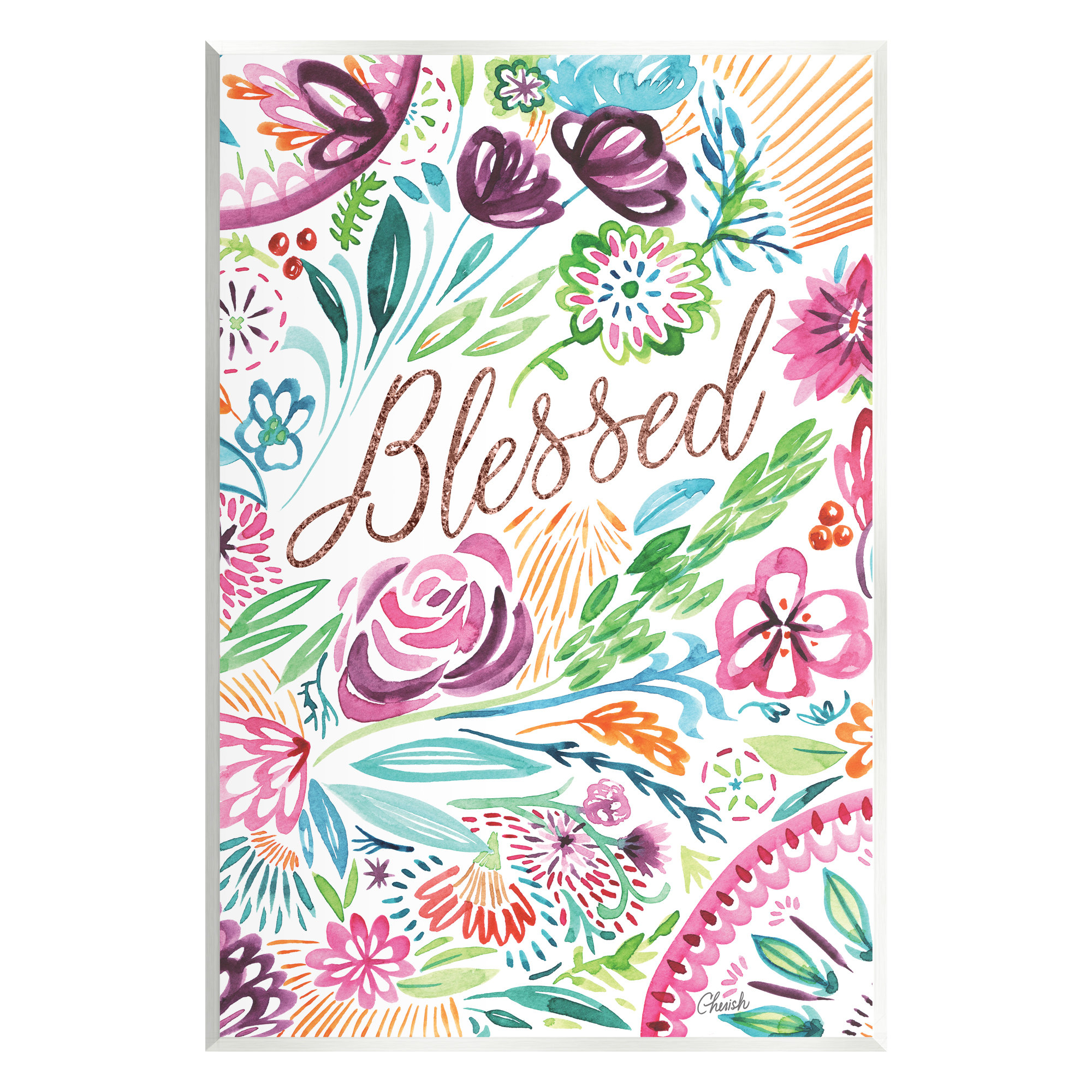 Stupell Industries Blessed Whimsical Flower Shapes by Sally Swatland ...