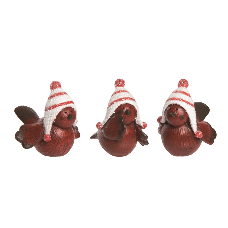  Resin Striped Hat Bird Figurine Set of 3 Christmas Home Decorations