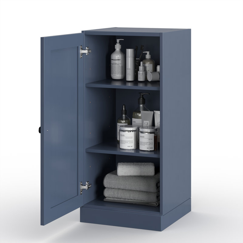 Armoire de rangement 100% bois massif 16,5 po avec porte shaker et tablettes réglables, Bleu antique