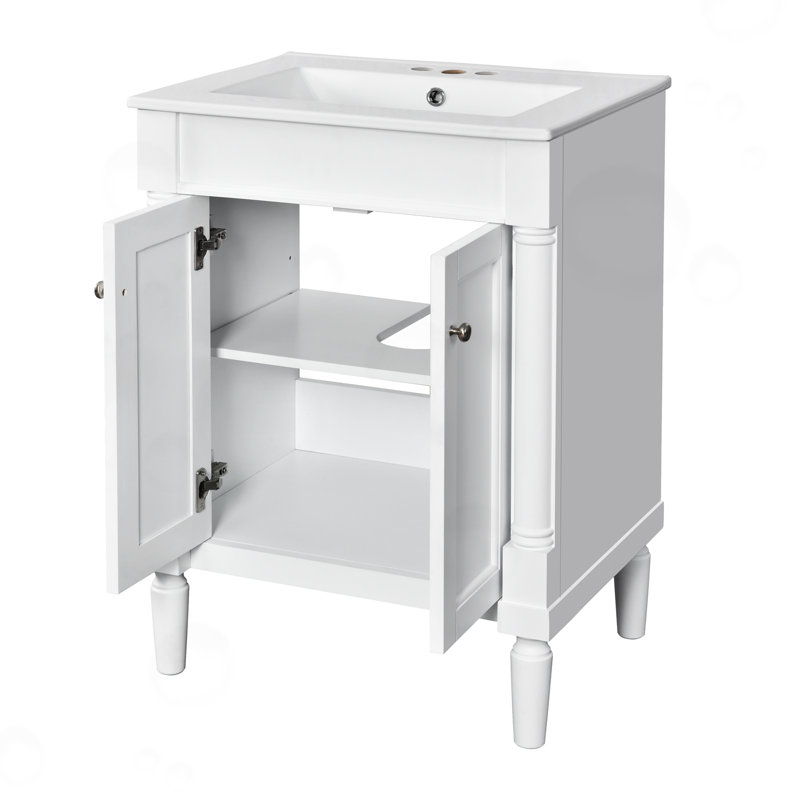Nimai 24'' Single Bathroom Vanity with Ceramic Top, White, Siliver